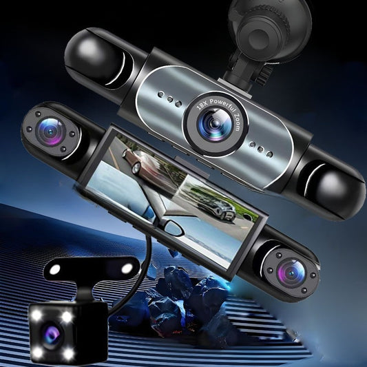 Four-Lens Surveillance Dash Cam HD 1080P Front Left Right Rear with Reversing Image.