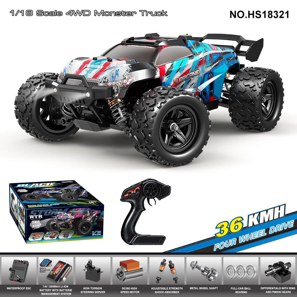 HS18321Brushed Four-Wheel Drive Racing Car36KM/H | 1/18Brushless High-Speed Four-Wheel Drive2.4G Full Scale Professional RC Remote Control Off-Road Big Wheel Bike1/14Brush