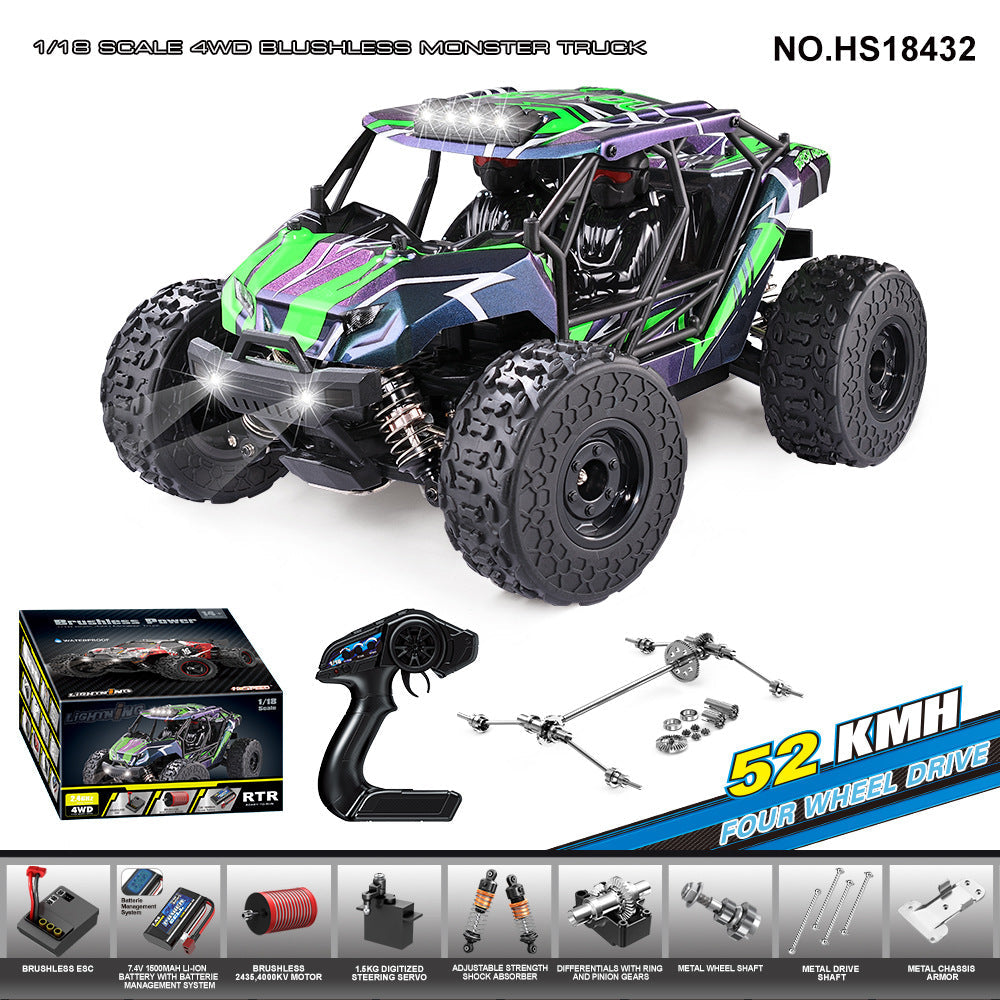 HS18432Brushless Four-Wheel Drive Desert Truck52KM/H | 1/18Brushless High-Speed Four-Wheel Drive2.4G Full Scale Professional RC Remote Control Off-Road Big Wheel Bike1/14Brush