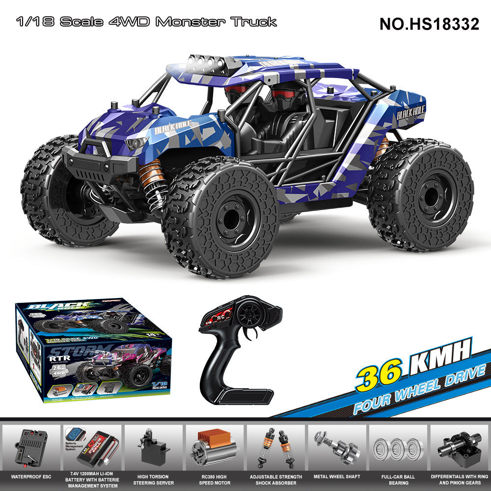 HS18332Brushed Four-Wheel Drive Desert Card36KM/H | Cross-Border1/18Brushed High-Speed Four-Wheel Drive2.4G Full Scale Professional RC Remote Control Competitive Climbing Off-Road Big Wheel Bike