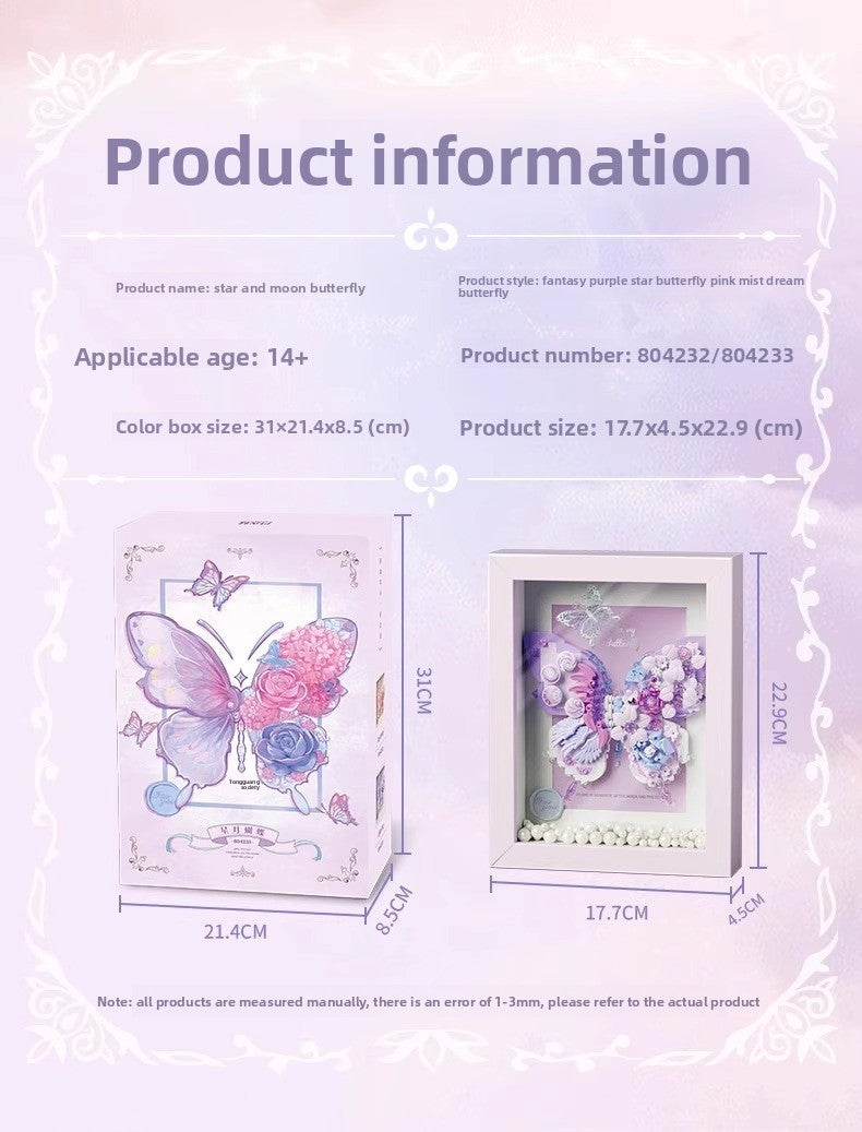 2025New Star Moon Fantasy Purple Star Butterfly Building Block Flower Frame Assembly Toy for Girls' Birthday Gift804233