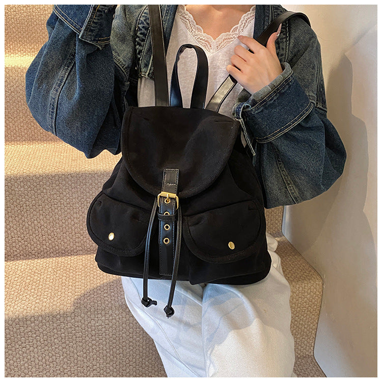 Suede Backpack Women's Large Capacity Retro Backpack