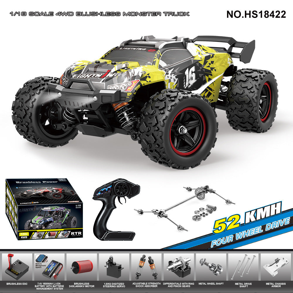 HS18422Brushless Four-Wheel Drive Racing Car52KM/H | 1/18Brushless High-Speed Four-Wheel Drive2.4G Full Scale Professional RC Remote Control Off-Road Big Wheel Bike1/14Brush