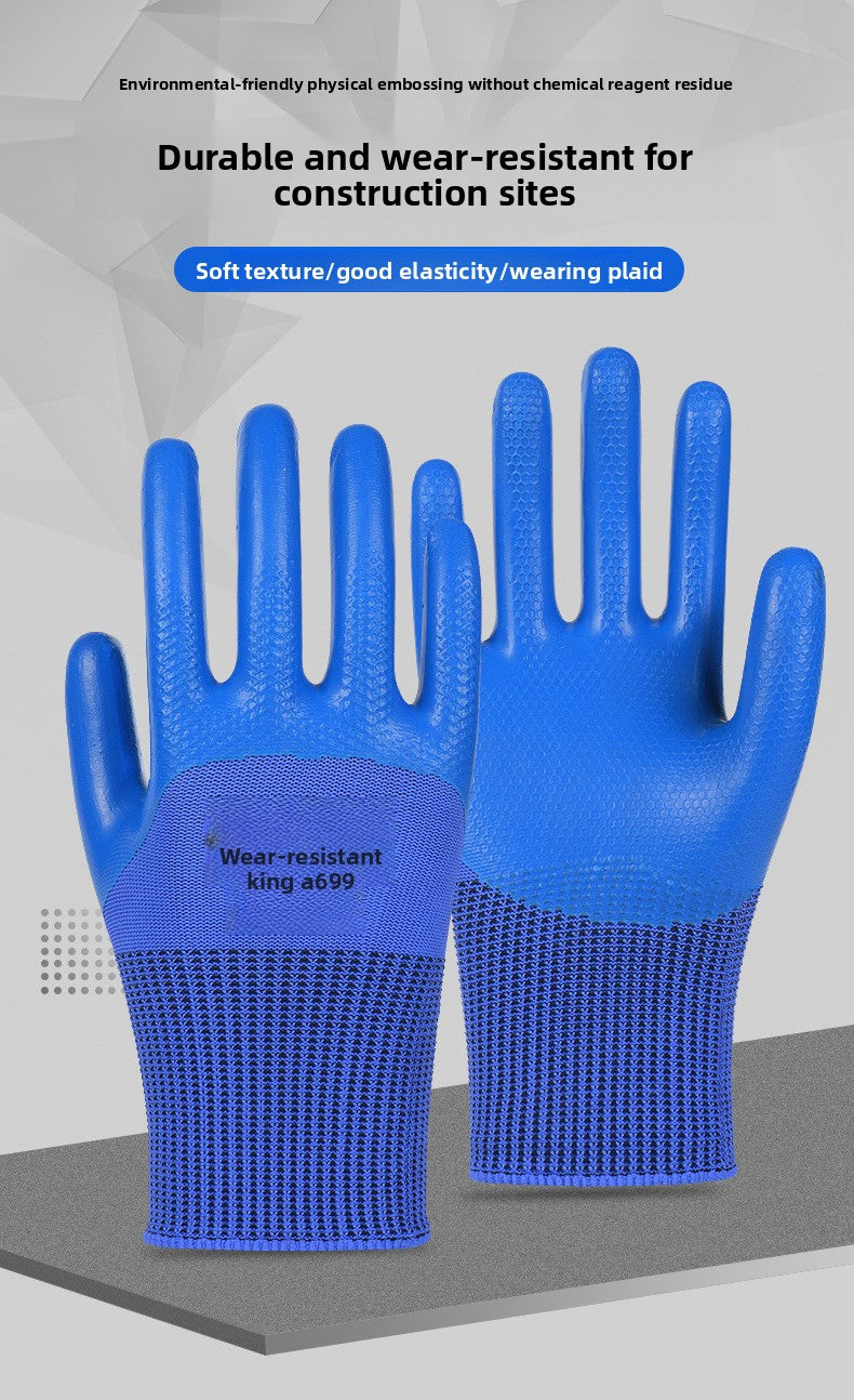 FOR WHOLE SALE ONLY P.O.A.                    A688 Wear-resistant Thickened Double-layer Latex Embossed Non-slip Logistics Handling Construction Site Work Half-finger Labor Protection Gloves