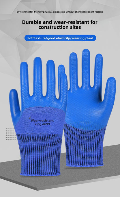 FOR WHOLE SALE ONLY P.O.A.                    A688 Wear-resistant Thickened Double-layer Latex Embossed Non-slip Logistics Handling Construction Site Work Half-finger Labor Protection Gloves