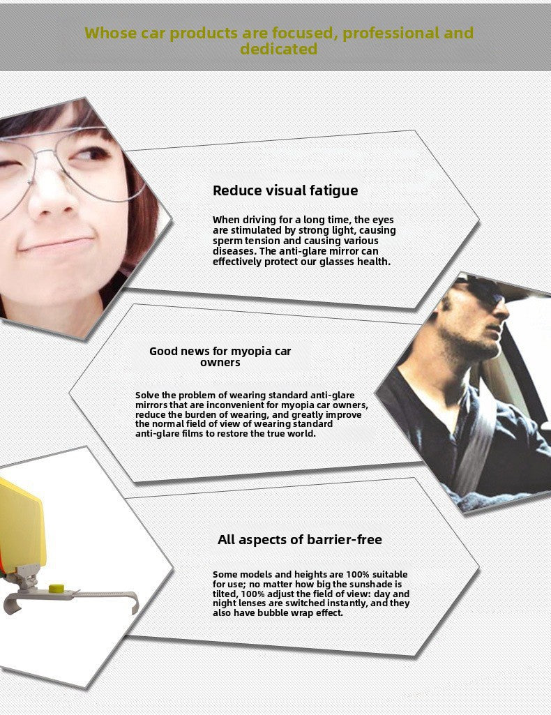 Car Day and Night Anti-Glare Mirror Car Sun Visor Night Vision Goggles Anti-Glare Anti-Strong Light Driver