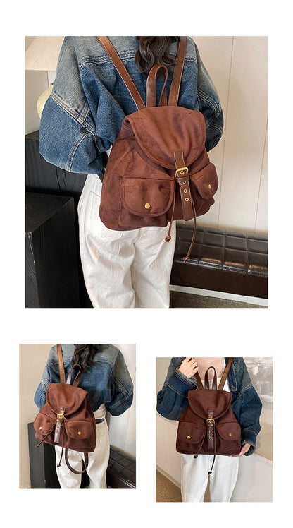Suede Backpack Women's Large Capacity Retro Backpack