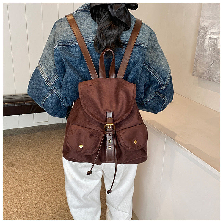 Suede Backpack Women's Large Capacity Retro Backpack
