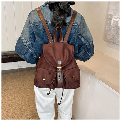 Suede Backpack Women's Large Capacity Retro Backpack