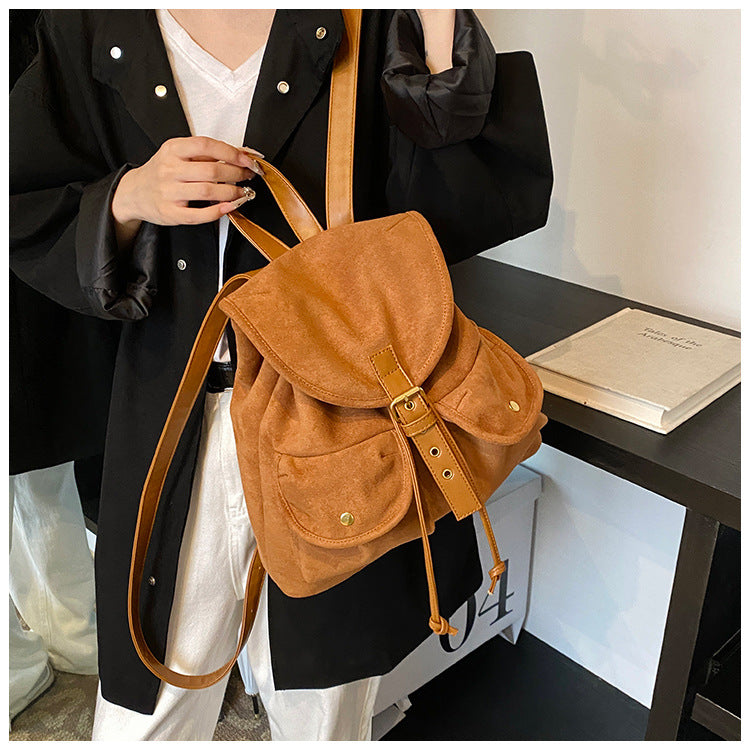 Suede Backpack Women's Large Capacity Retro Backpack