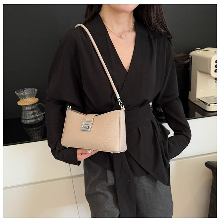 Small Square Bag with Stitching PU Zipper Women's Shoulder Bag One Size