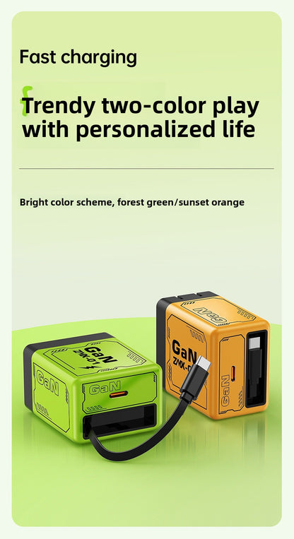 120W Gallium Nitride Charger PD Fast Charging Mobile Phone Charger with Retractable Cable Compatible with Apple and Huawei Chargers