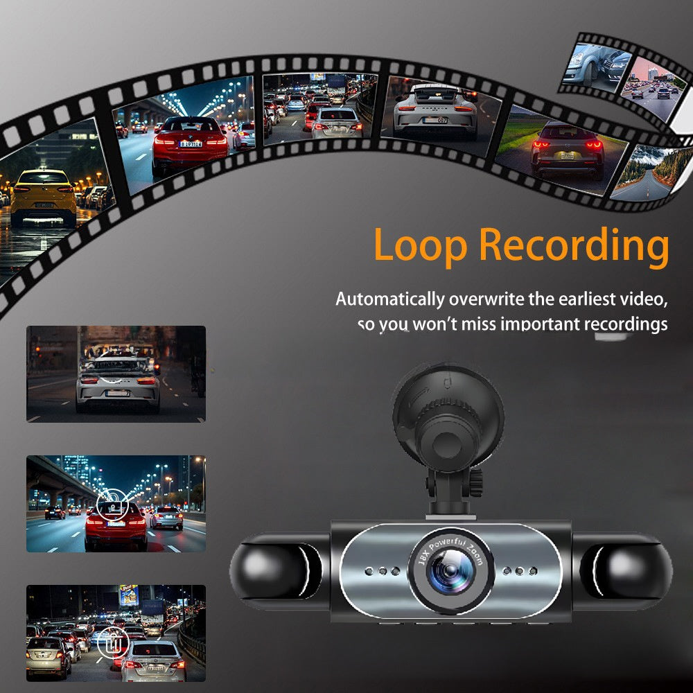 Four-Lens Surveillance Dash Cam HD 1080P Front Left Right Rear with Reversing Image.