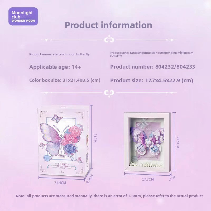 2025New Star Moon Fantasy Purple Star Butterfly Building Block Flower Frame Assembly Toy for Girls' Birthday Gift804233