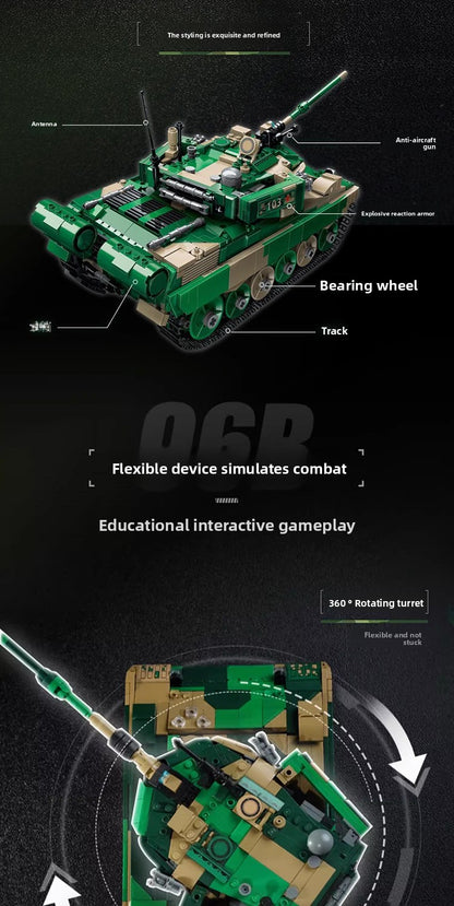 Wonderful Enlightenment Military Building Blocks22021Great Power Heavy Equipment96B Main battle tank small particle assembly big toy for boys