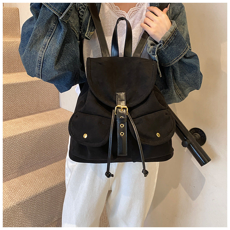 Suede Backpack Women's Large Capacity Retro Backpack