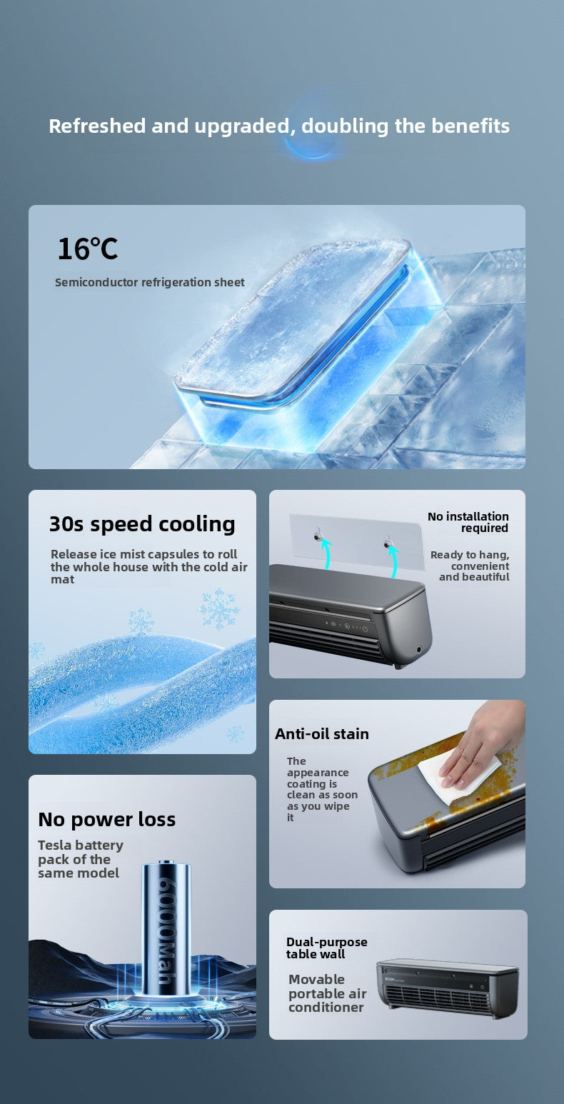 Aiden Kitchen Air Conditioner2025New Model Cooling Wall-Mounted Fan High Wind Power Rechargeable Fan for Home Use with Remote Control