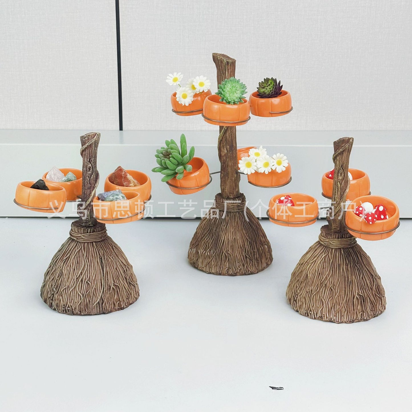 New Halloween Broom Pumpkin Cup Resin Home Desktop Ornament Decoration Storage Tray Creative Design