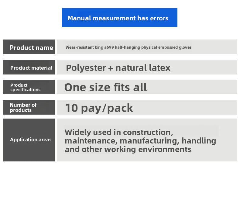 FOR WHOLE SALE ONLY P.O.A.                    A688 Wear-resistant Thickened Double-layer Latex Embossed Non-slip Logistics Handling Construction Site Work Half-finger Labor Protection Gloves