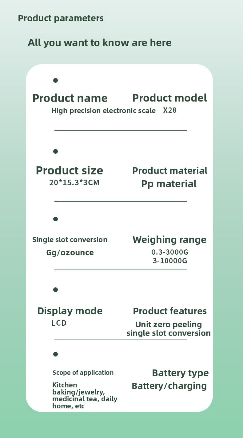 Kitchen Scale High Precision Electronic Scale Kitchen Small Gram Scale Accurate Coffee Scale Gram Weight Measuring Device Household Food Scale