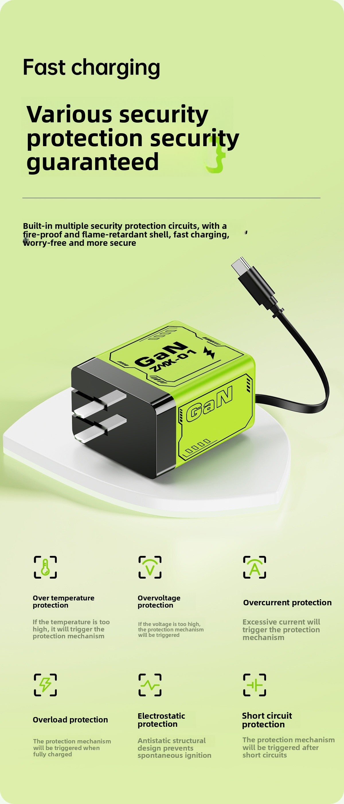 120W Gallium Nitride Charger PD Fast Charging Mobile Phone Charger with Retractable Cable Compatible with Apple and Huawei Chargers