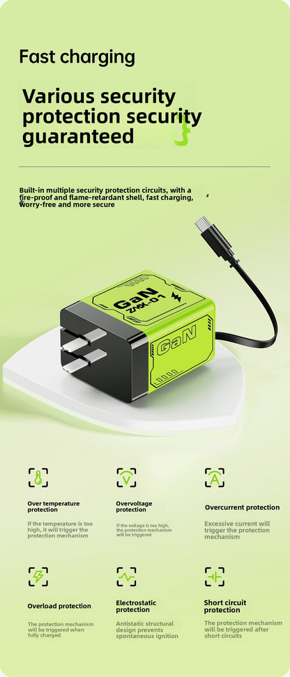 120W Gallium Nitride Charger PD Fast Charging Mobile Phone Charger with Retractable Cable Compatible with Apple and Huawei Chargers