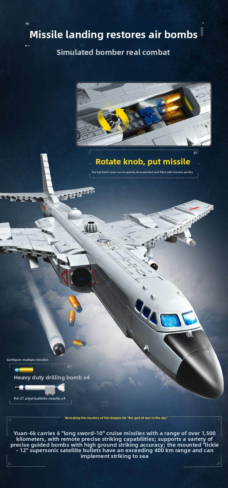 Wonderful Building Blocks Great Power Heavy Equipment Series Boom6K-Bomber Military Assembly Model Boy Toy Gift23032