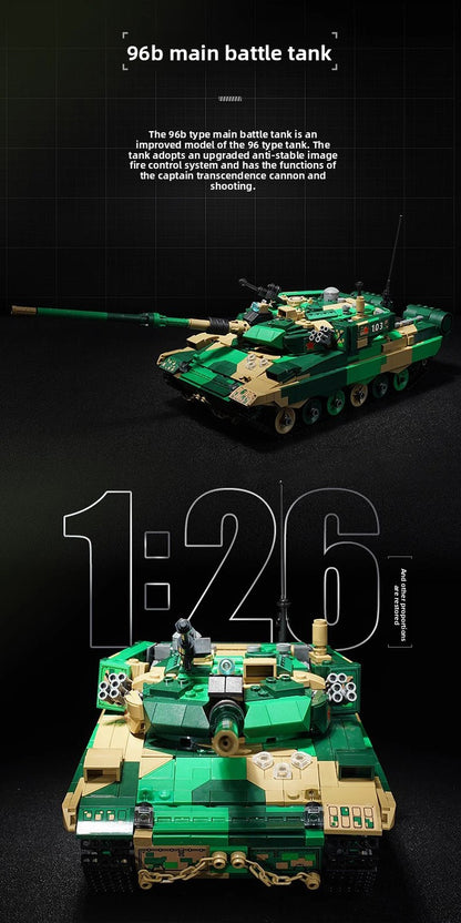 Wonderful Enlightenment Military Building Blocks22021Great Power Heavy Equipment96B Main battle tank small particle assembly big toy for boys