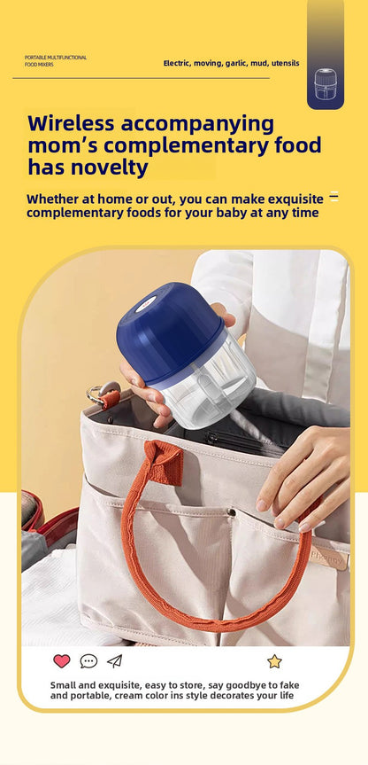 Mini Electric Garlic Herb Fruit Veg Masher Household Wireless Portable Baby Food Processor Kitchen Multifunctional Meat Grinder Garlic Chopper