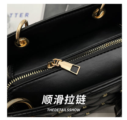 Rhombus embroidery pearl handbag bucket bag