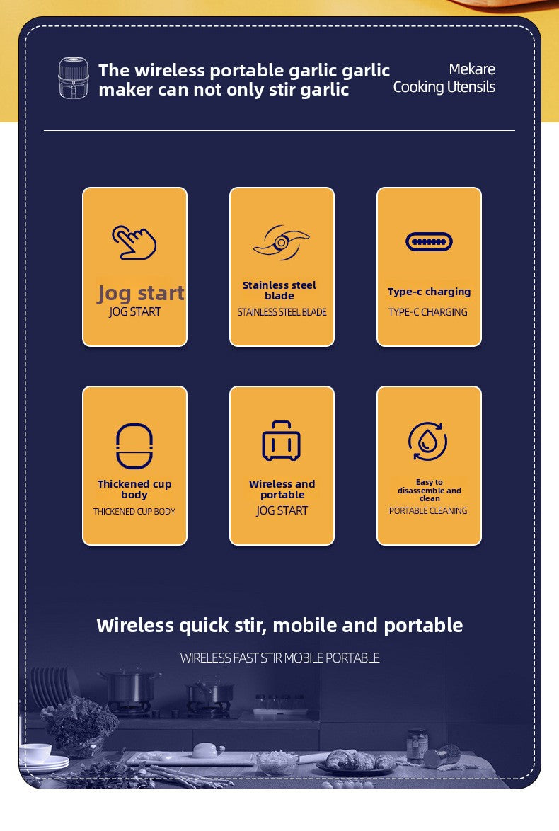 Mini Electric Garlic Herb Fruit Veg Masher Household Wireless Portable Baby Food Processor Kitchen Multifunctional Meat Grinder Garlic Chopper