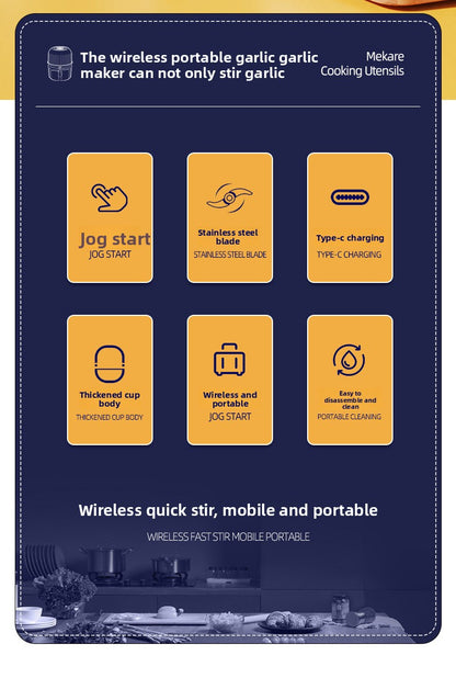 Mini Electric Garlic Herb Fruit Veg Masher Household Wireless Portable Baby Food Processor Kitchen Multifunctional Meat Grinder Garlic Chopper