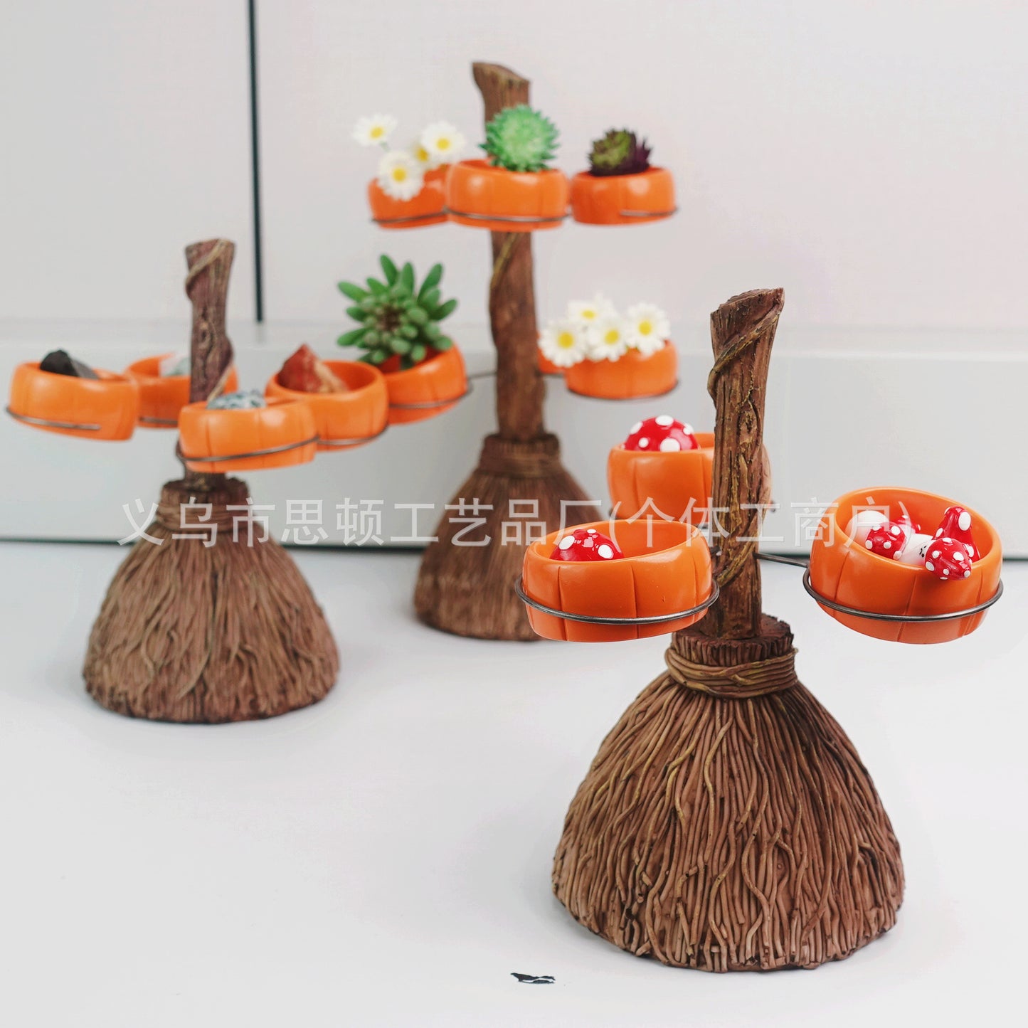 New Halloween Broom Pumpkin Cup Resin Home Desktop Ornament Decoration Storage Tray Creative Design