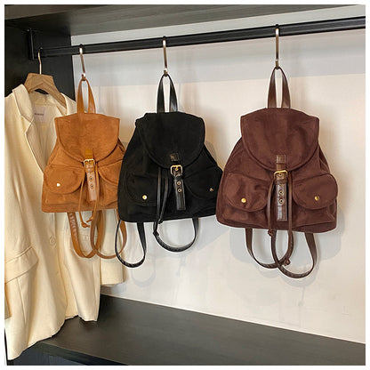 Suede Backpack Women's Large Capacity Retro Backpack
