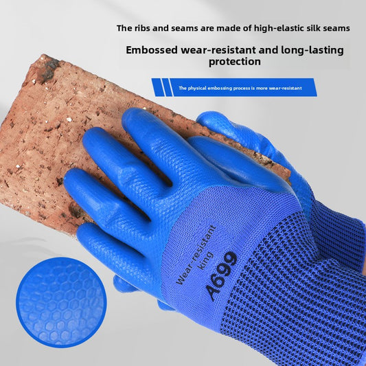 FOR WHOLE SALE ONLY P.O.A.                    A688 Wear-resistant Thickened Double-layer Latex Embossed Non-slip Logistics Handling Construction Site Work Half-finger Labor Protection Gloves
