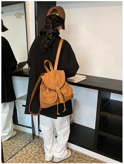 Suede Backpack Women's Large Capacity Retro Backpack