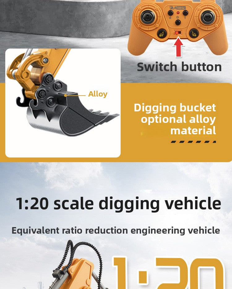 Children's Electric Toy Light and Sound Engineering Vehicle1:20Track Alloy Remote Control Excavator Model
