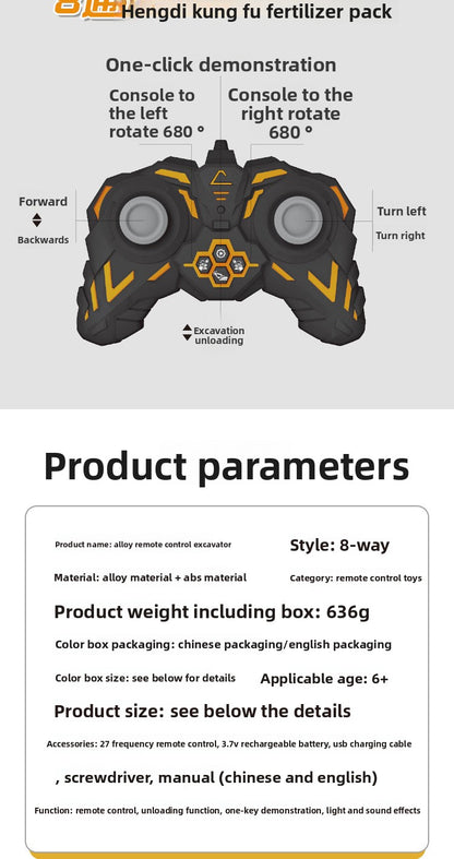 Children's Electric Toy Light and Sound Engineering Vehicle1:20Track Alloy Remote Control Excavator Model