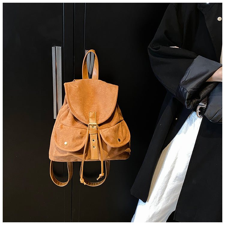 Suede Backpack Women's Large Capacity Retro Backpack