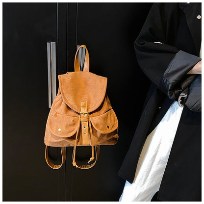 Suede Backpack Women's Large Capacity Retro Backpack