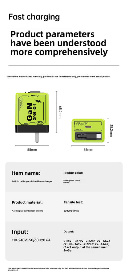 120W Gallium Nitride Charger PD Fast Charging Mobile Phone Charger with Retractable Cable Compatible with Apple and Huawei Chargers
