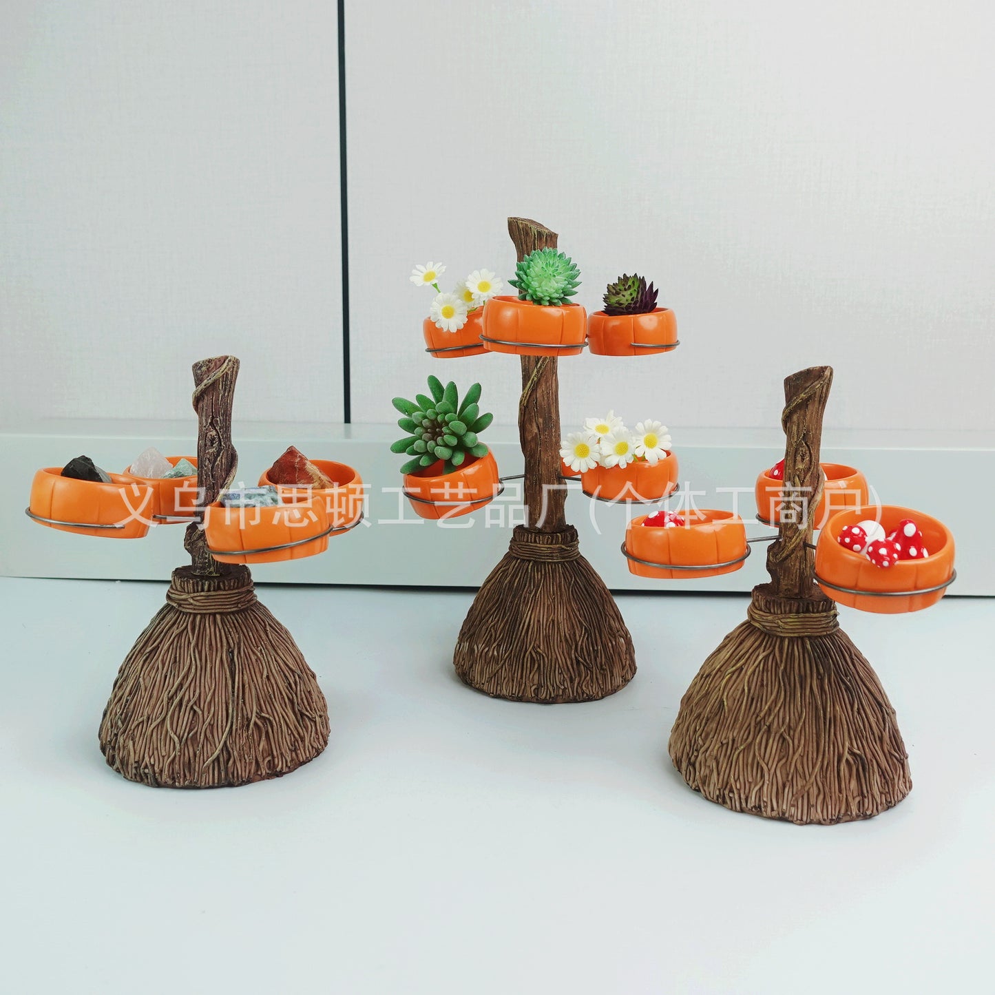 New Halloween Broom Pumpkin Cup Resin Home Desktop Ornament Decoration Storage Tray Creative Design