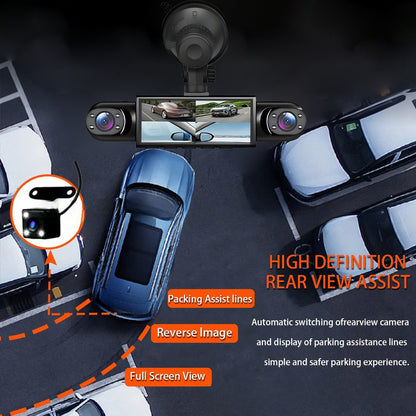 Four-Lens Surveillance Dash Cam HD 1080P Front Left Right Rear with Reversing Image.