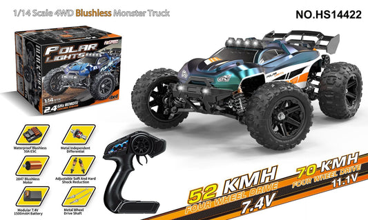 HS14422Brushless Version52-70KM/H | 1/18Brushless High-Speed Four-Wheel Drive2.4G Full Scale Professional RC Remote Control Off-Road Big Wheel Bike1/14Brush