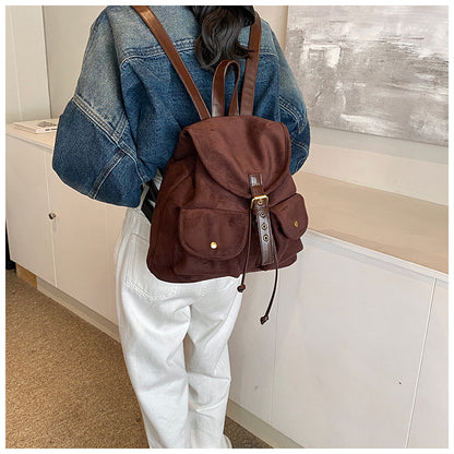 Suede Backpack Women's Large Capacity Retro Backpack