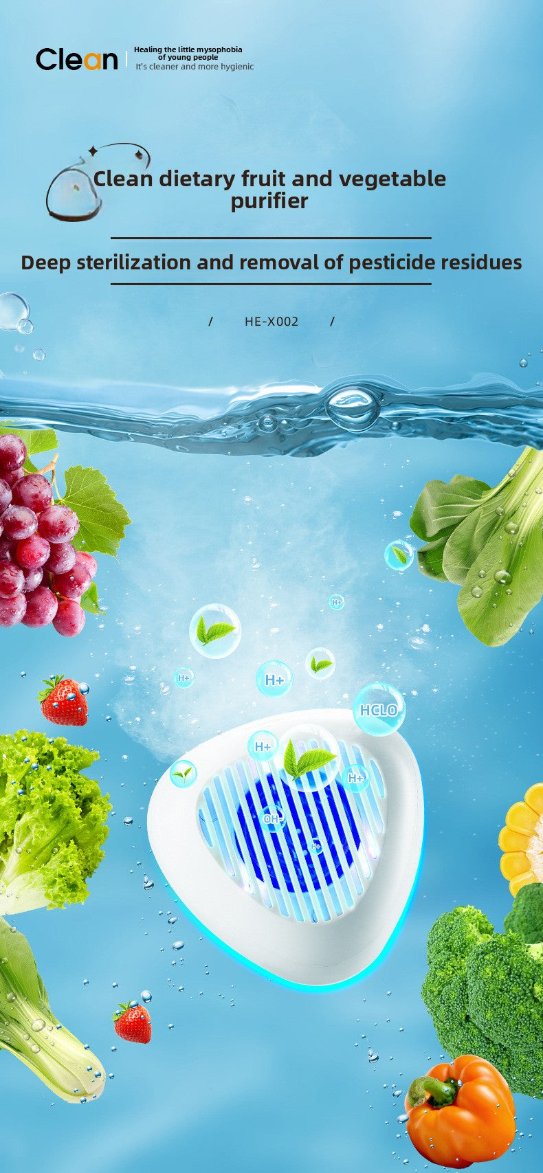 Custom Household Small Fruit Washer Tableware Vegetable Meat Purifier USB Hydroxyl Purifier