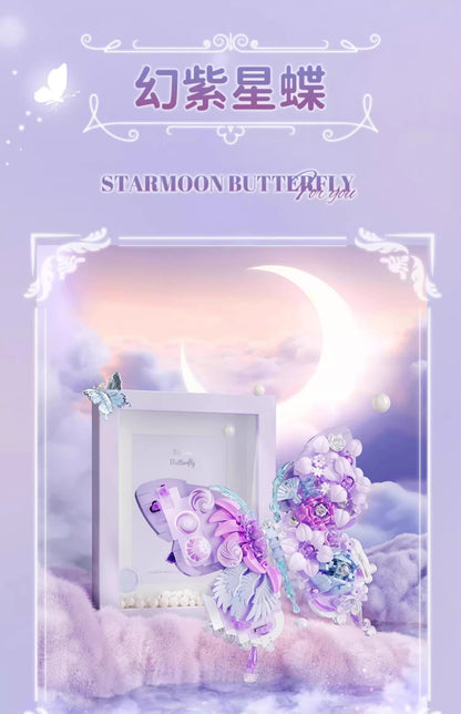 2025New Star Moon Fantasy Purple Star Butterfly Building Block Flower Frame Assembly Toy for Girls' Birthday Gift804233