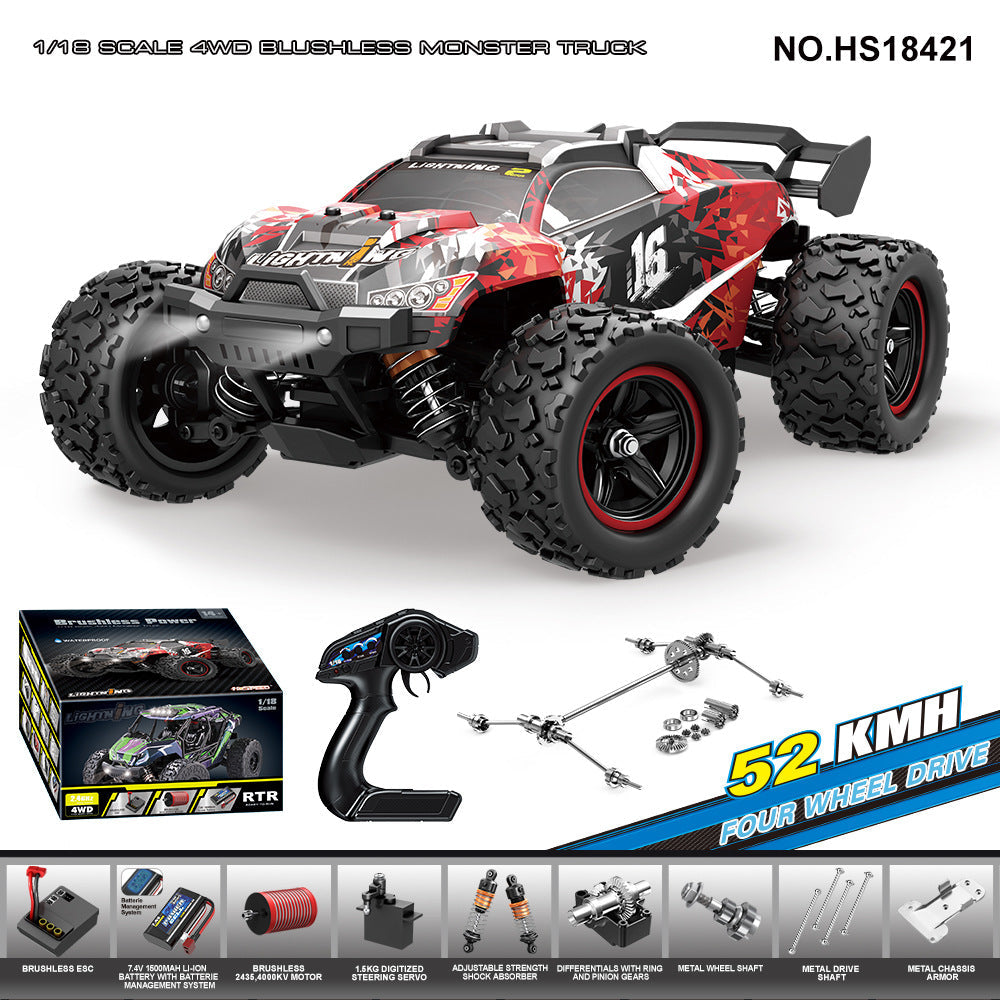 HS18421Brushless Four-Wheel Drive Racing Car52KM/H | 1/18Brushless High-Speed Four-Wheel Drive2.4G Full Scale Professional RC Remote Control Off-Road Big Wheel Bike1/14Brush