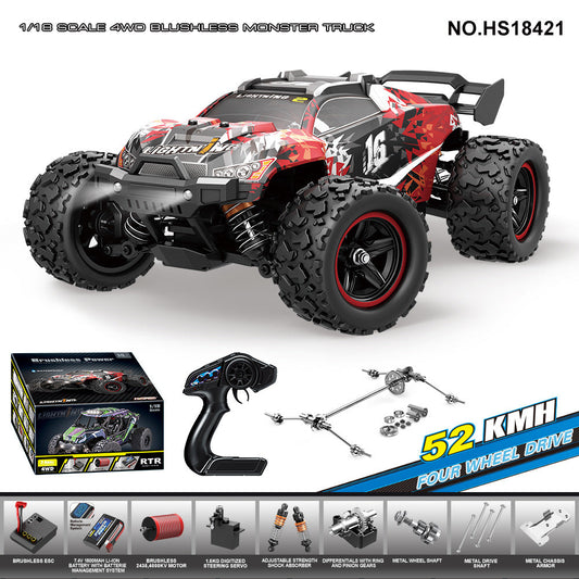 HS18421Brushless Four-Wheel Drive Racing Car52KM/H | 1/18Brushless High-Speed Four-Wheel Drive2.4G Full Scale Professional RC Remote Control Off-Road Big Wheel Bike1/14Brush