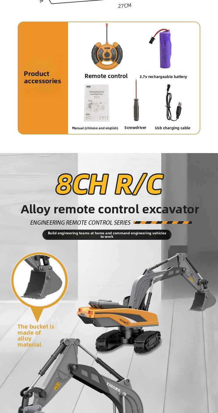 Children's Electric Toy Light and Sound Engineering Vehicle1:20Track Alloy Remote Control Excavator Model